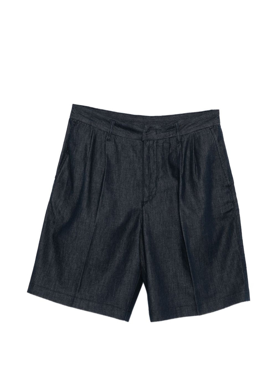 Emporio Armani Denim Bermuda Shorts For Men Navy With Tailored Pleats And Practical Pockets