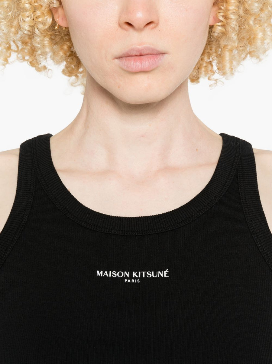 Maison Kitsuné Logo Cotton Tank Top For Women Breathable Minimal Ribbed Knit Essential Wardrobe