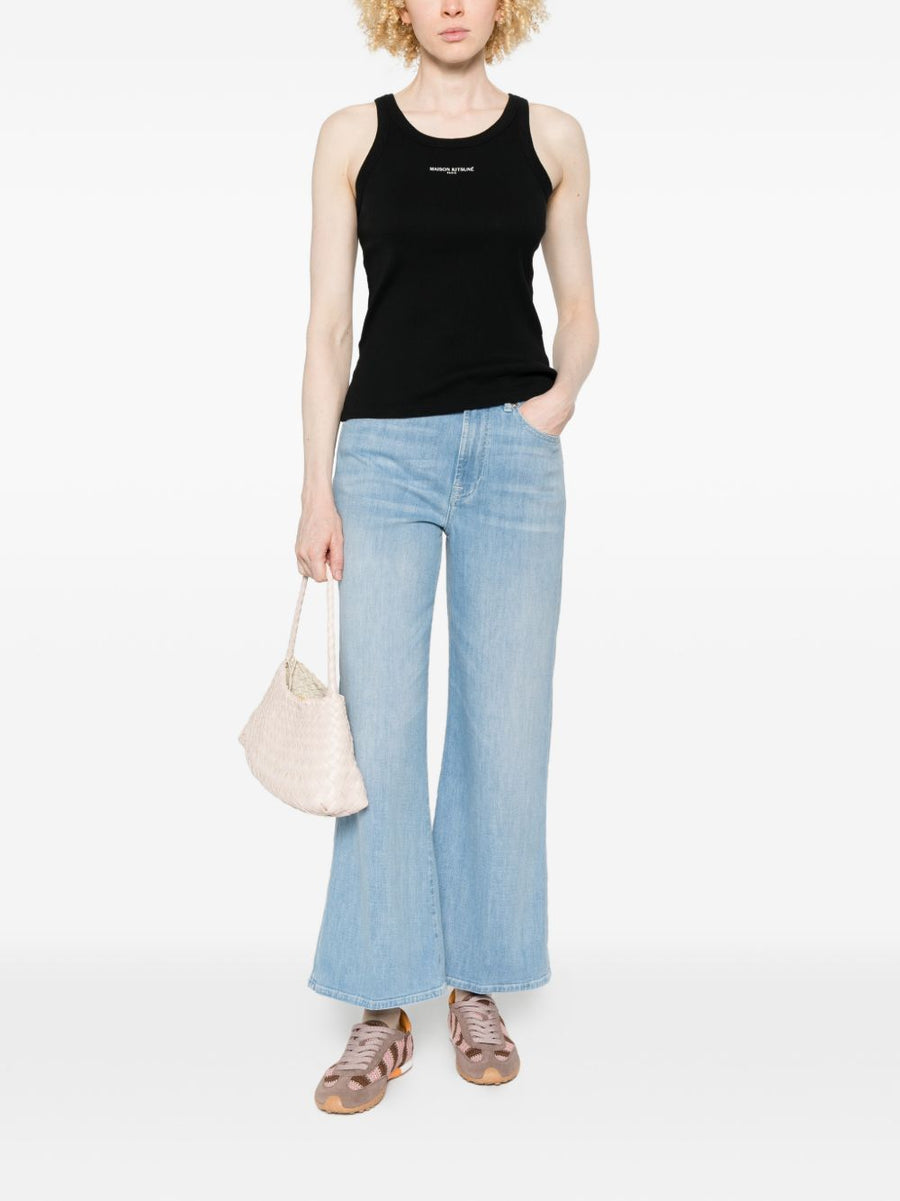 Maison Kitsuné Logo Cotton Tank Top For Women Breathable Minimal Ribbed Knit Essential Wardrobe