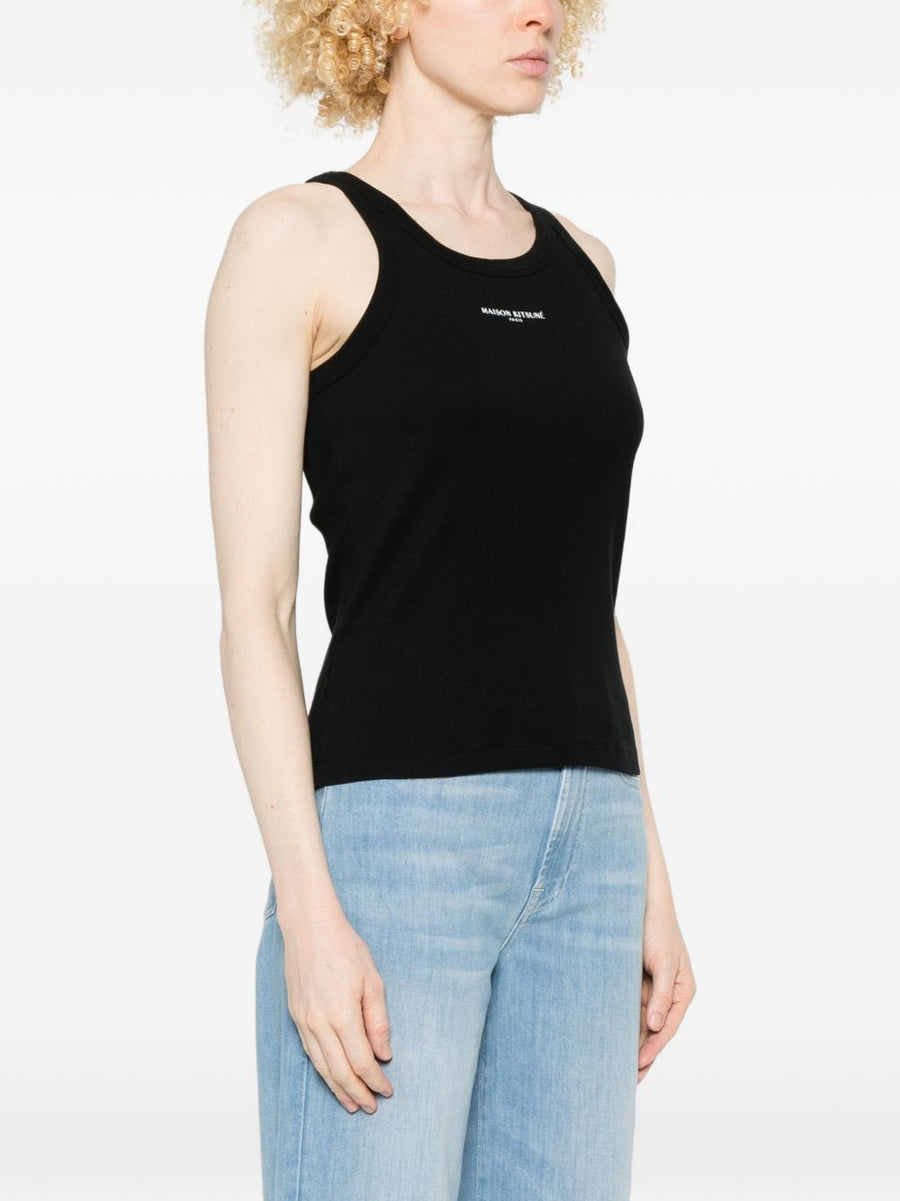Maison Kitsuné Logo Cotton Tank Top For Women Breathable Minimal Ribbed Knit Essential Wardrobe