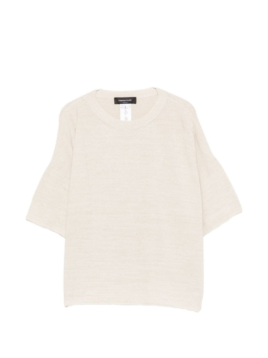 Fabiana Filippi Cotton Blend T Shirt For Women Luxurious White Crew Neck With Subtle Shine