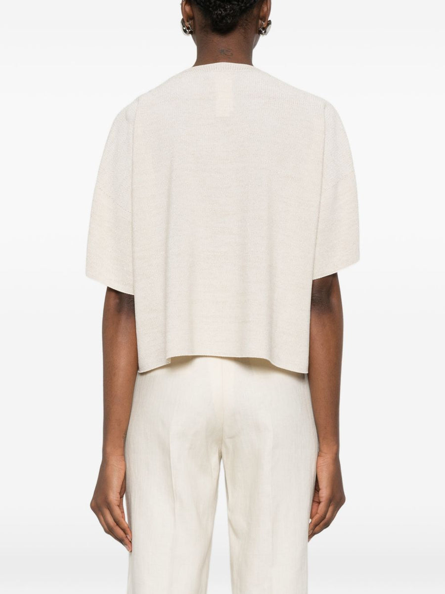 Fabiana Filippi Cotton Blend T Shirt For Women Luxurious White Crew Neck With Subtle Shine
