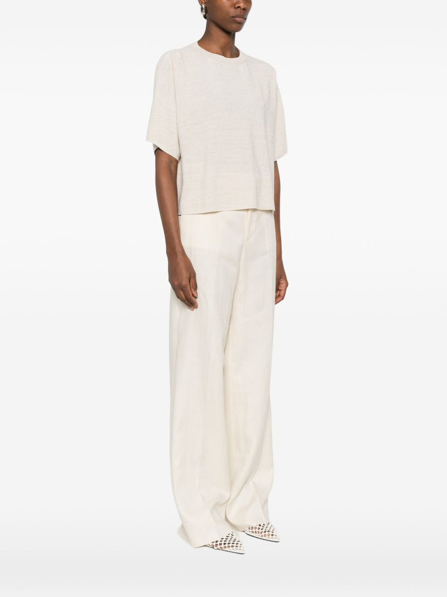 Fabiana Filippi Cotton Blend T Shirt For Women Luxurious White Crew Neck With Subtle Shine