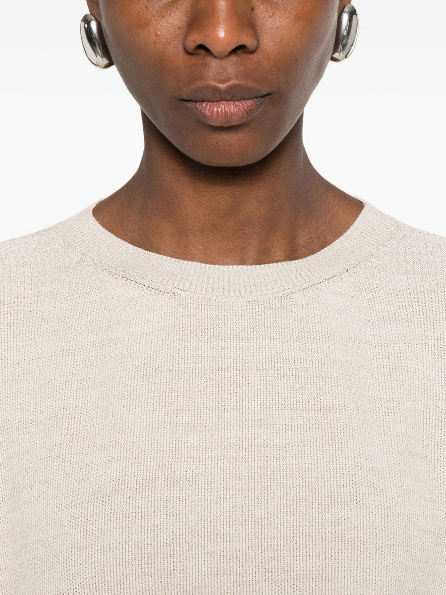 Fabiana Filippi Cotton Blend T Shirt For Women Luxurious White Crew Neck With Subtle Shine