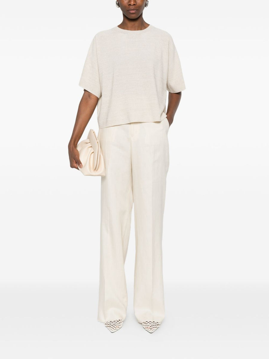 Fabiana Filippi Cotton Blend T Shirt For Women Luxurious White Crew Neck With Subtle Shine