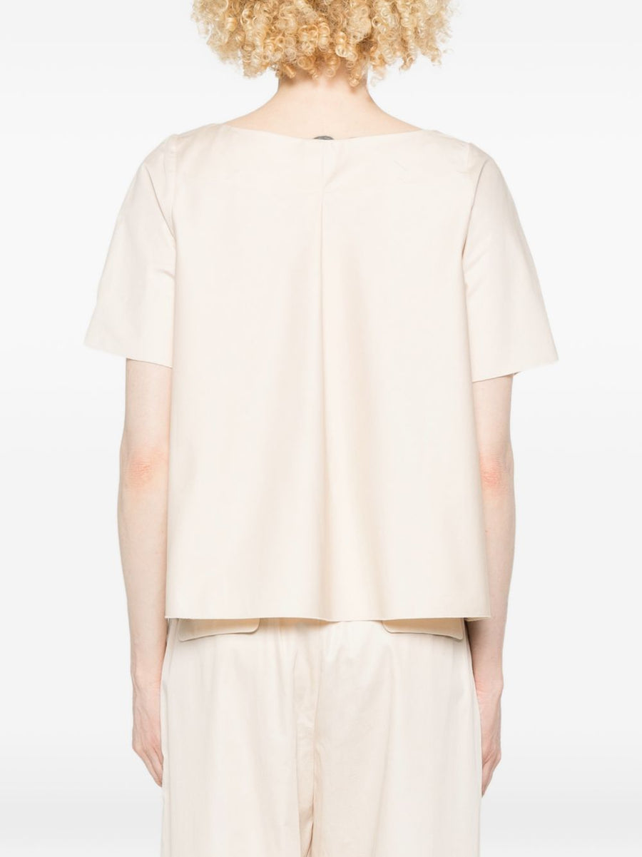 Susanne Bommer Ivory Cotton T Shirt For Women Lightweight Pleated Detail Short Sleeve Top