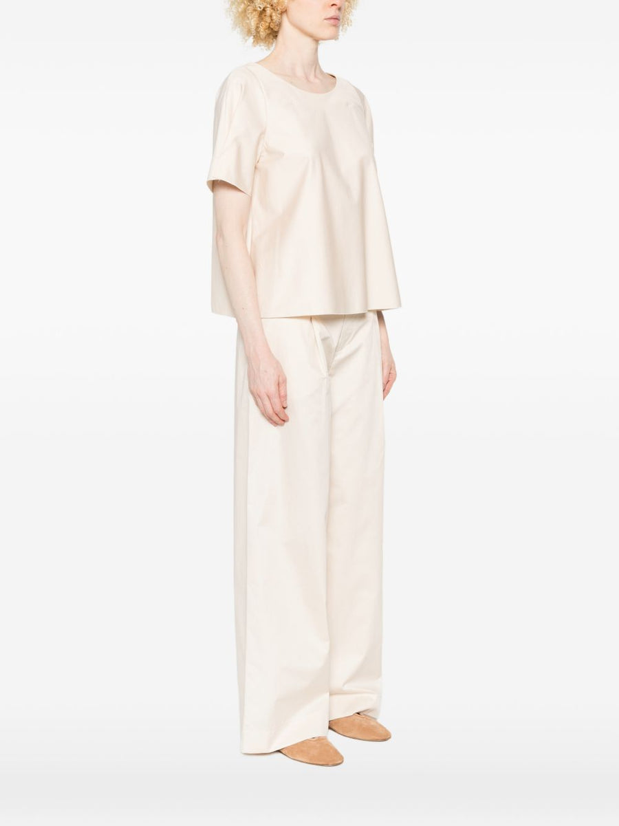 Susanne Bommer Ivory Cotton T Shirt For Women Lightweight Pleated Detail Short Sleeve Top