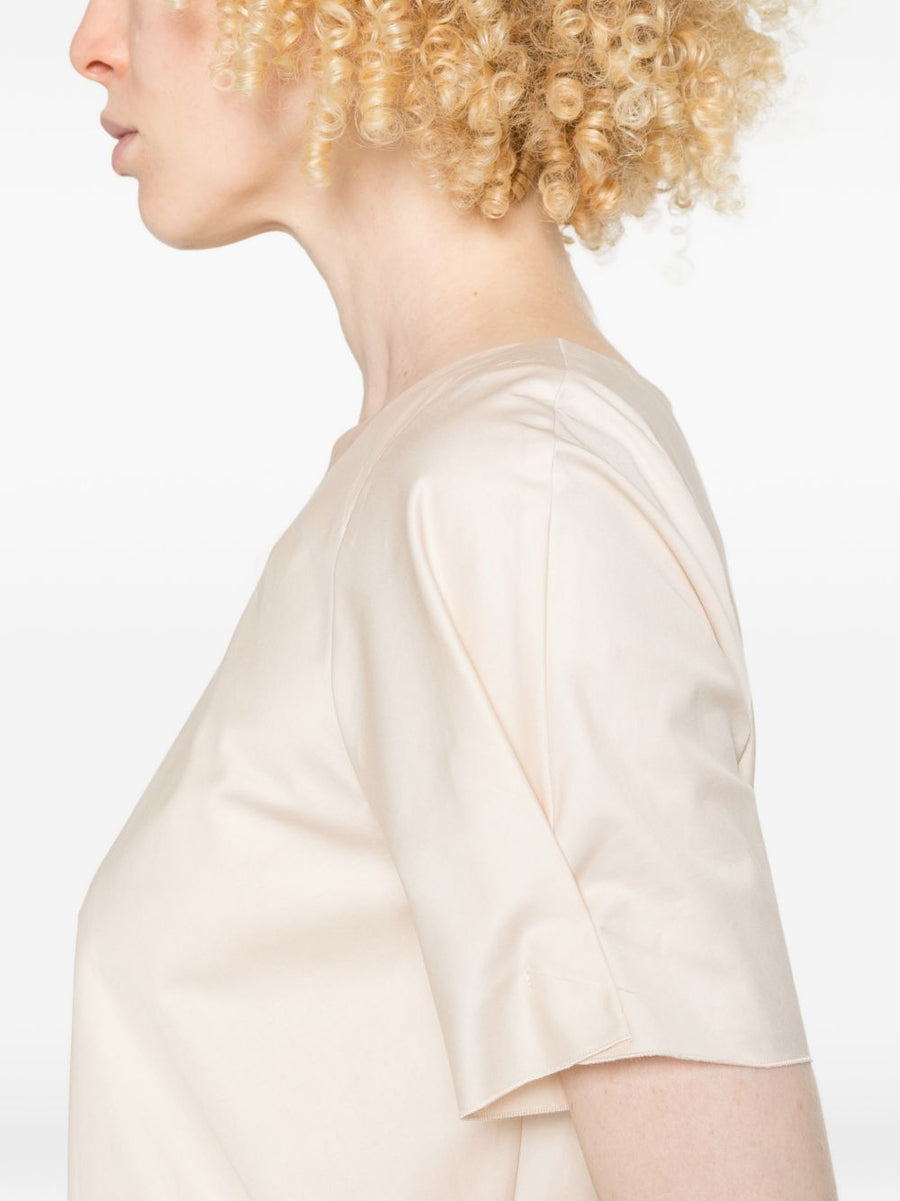 Susanne Bommer Ivory Cotton T Shirt For Women Lightweight Pleated Detail Short Sleeve Top
