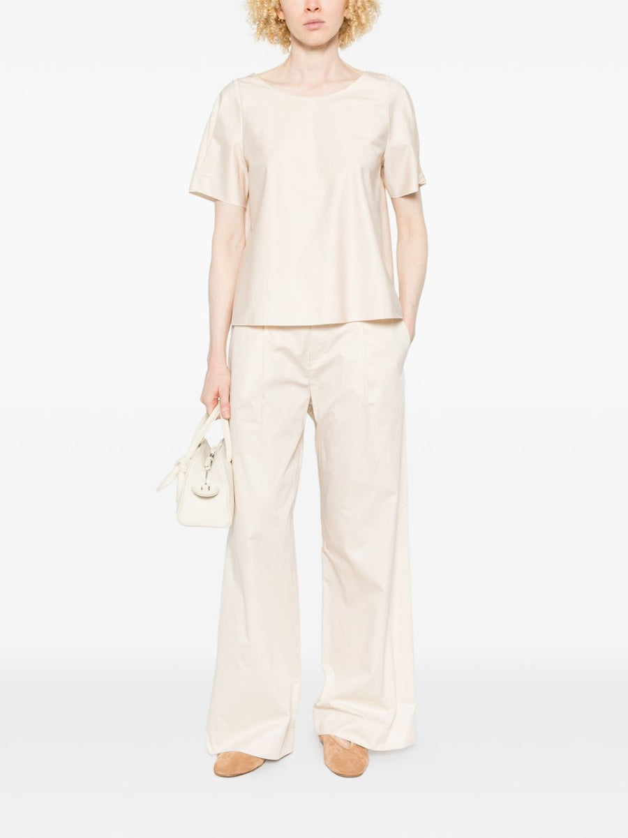 Susanne Bommer Ivory Cotton T Shirt For Women Lightweight Pleated Detail Short Sleeve Top