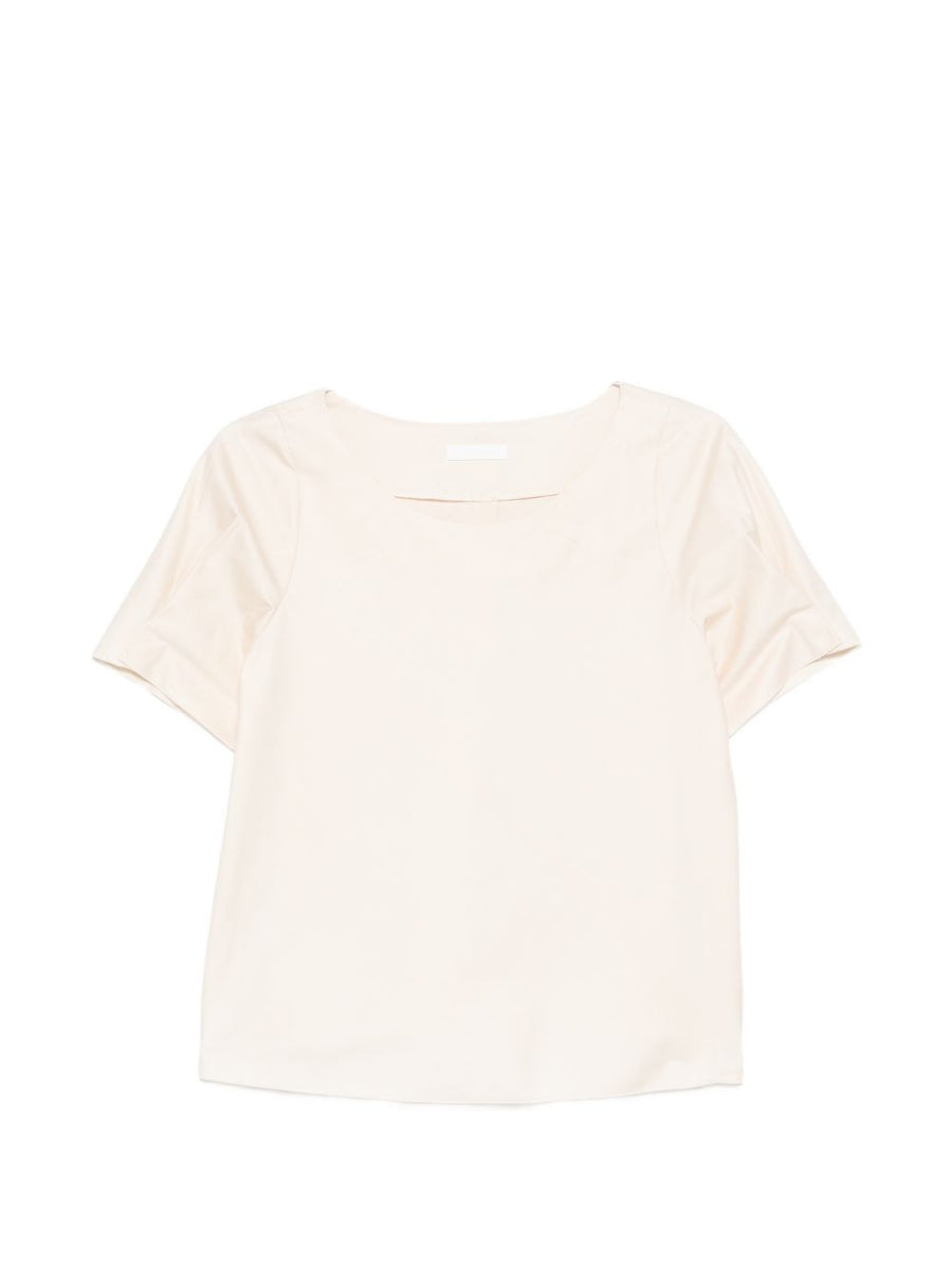 Susanne Bommer Ivory Cotton T Shirt For Women Lightweight Pleated Detail Short Sleeve Top