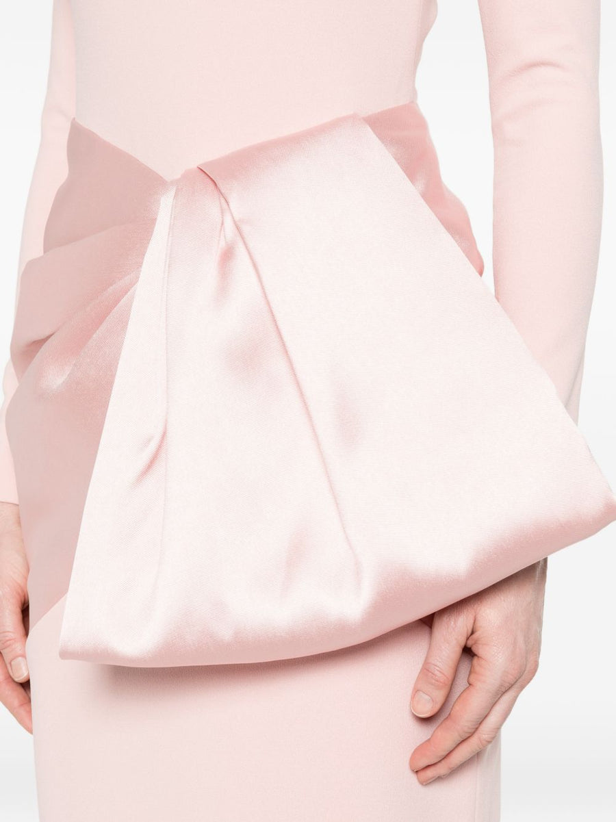 Solace London Rhianne Maxi Dress For Modern Women Elegant Pink Boat Neck Bow Detail With Back Zip