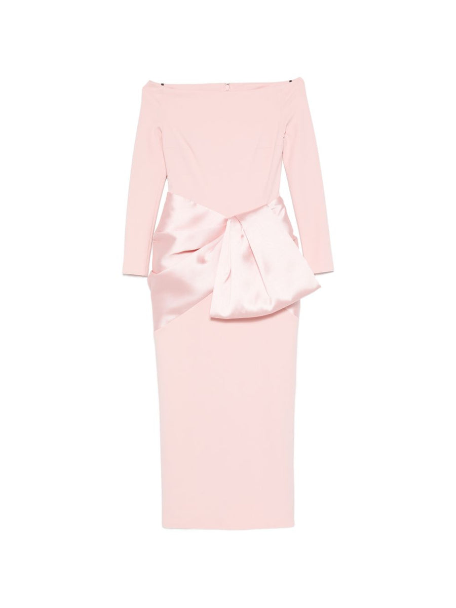 Solace London Rhianne Maxi Dress For Modern Women Elegant Pink Boat Neck Bow Detail With Back Zip