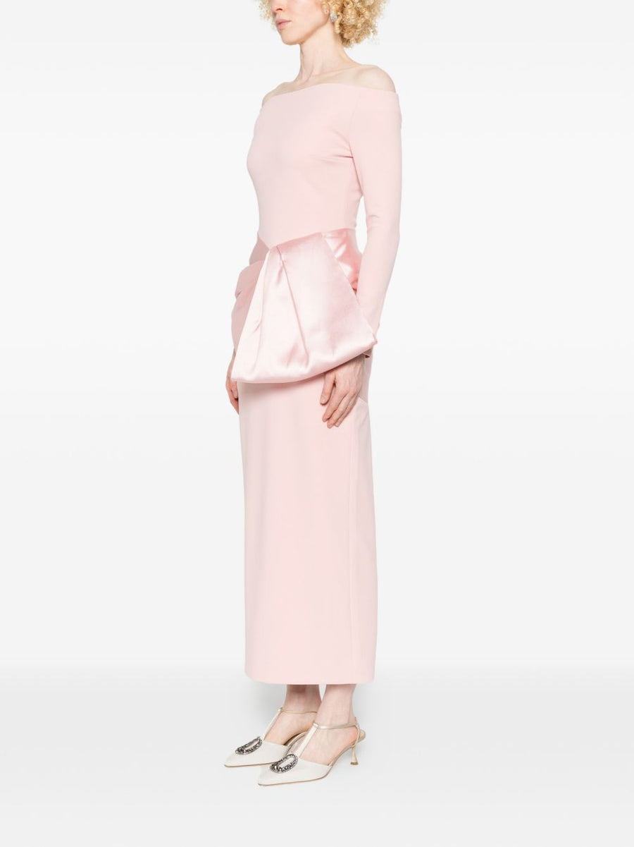 Solace London Rhianne Maxi Dress For Modern Women Elegant Pink Boat Neck Bow Detail With Back Zip