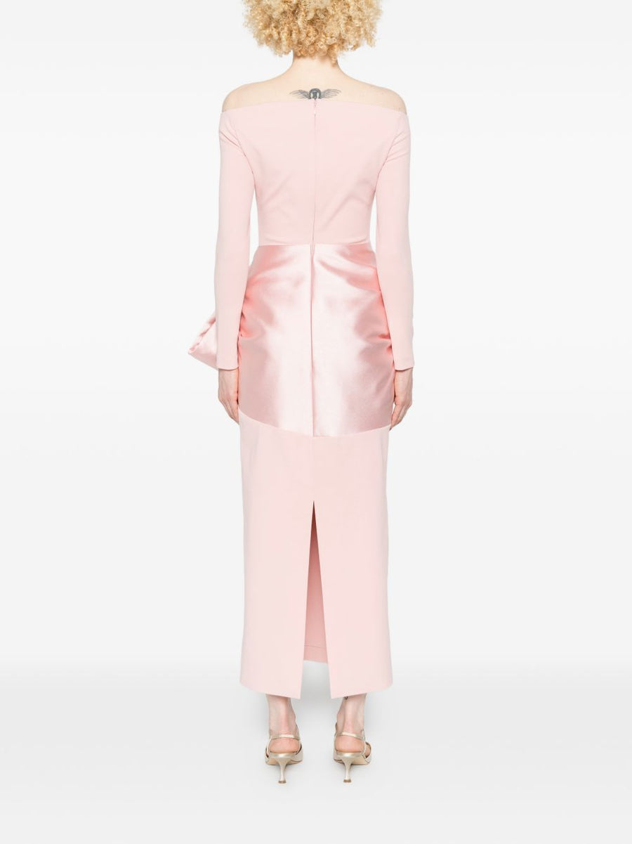 Solace London Rhianne Maxi Dress For Modern Women Elegant Pink Boat Neck Bow Detail With Back Zip