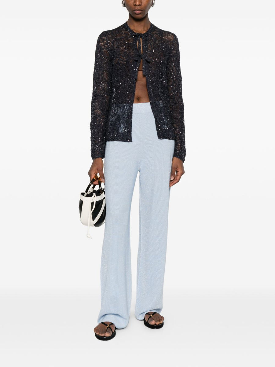Fabiana Filippi Light Blue Wide Leg Trousers For Women Breathable Cotton Blend Knit Polished Comfort