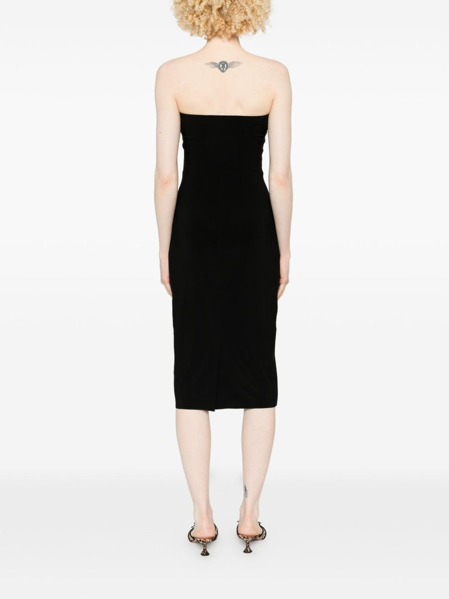 Norma Kamali Strapless Midi Dress Black Sleek Fitted Silhouette For Women Day To Night