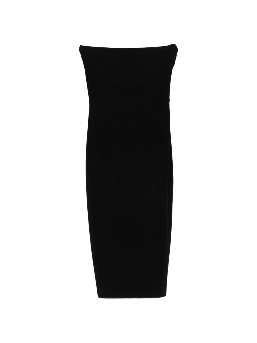 Norma Kamali Strapless Midi Dress Black Sleek Fitted Silhouette For Women Day To Night