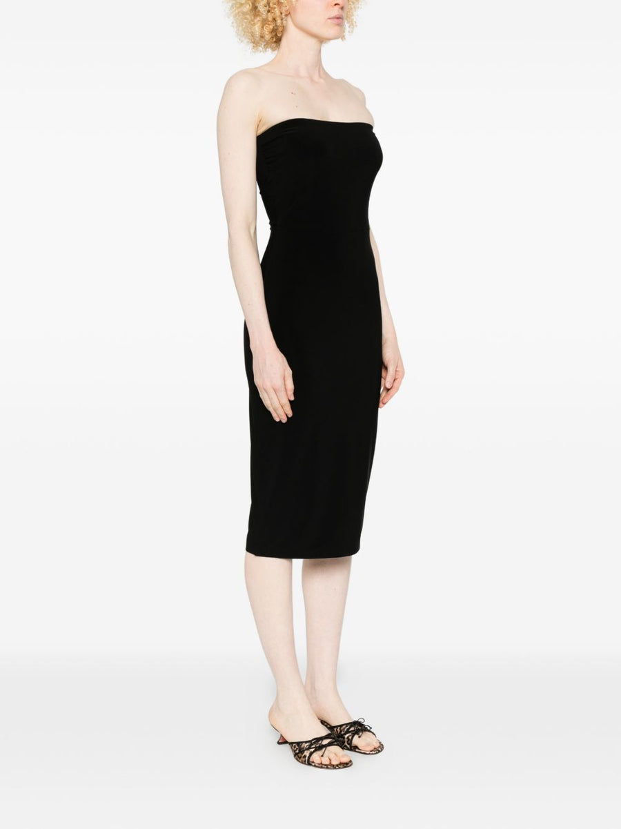 Norma Kamali Strapless Midi Dress Black Sleek Fitted Silhouette For Women Day To Night