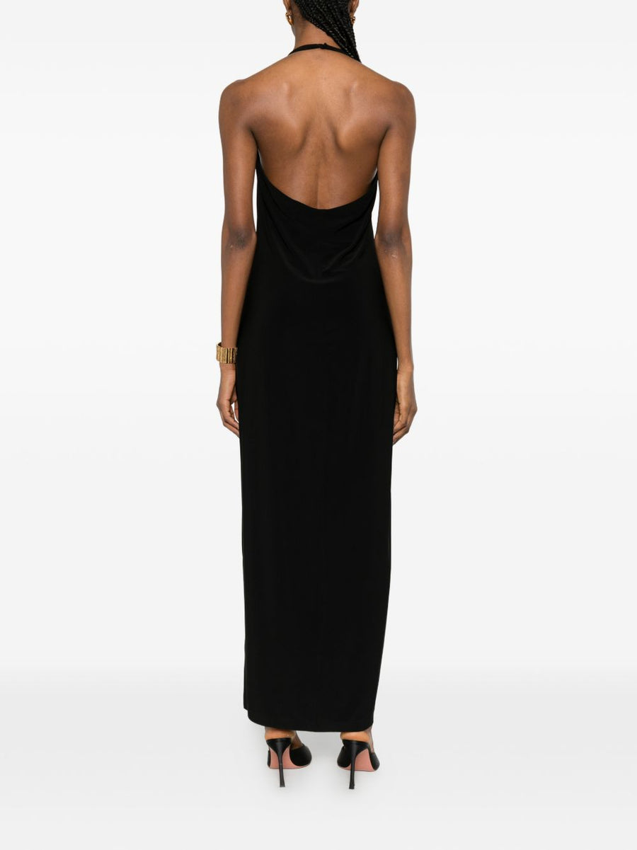 Norma Kamali Black Halter Neck Maxi Dress With Side Slit For Timeless Elegant Evening Wear For Women