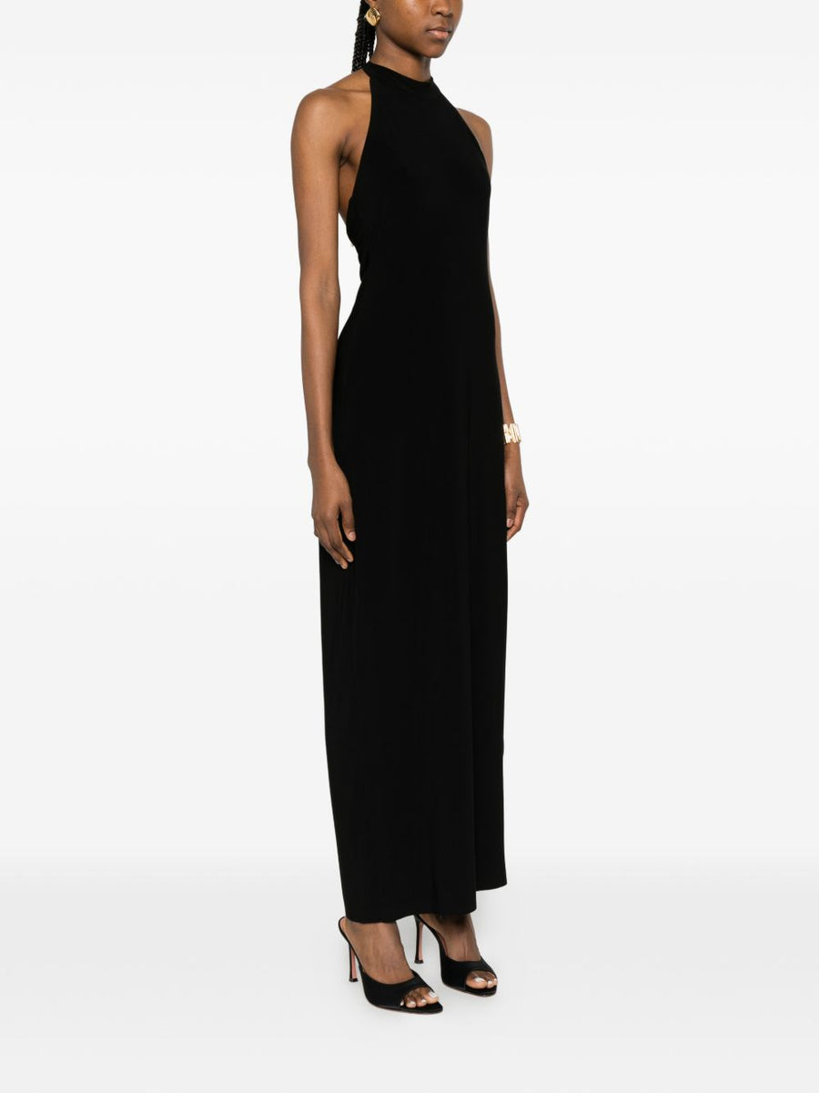 Norma Kamali Black Halter Neck Maxi Dress With Side Slit For Timeless Elegant Evening Wear For Women