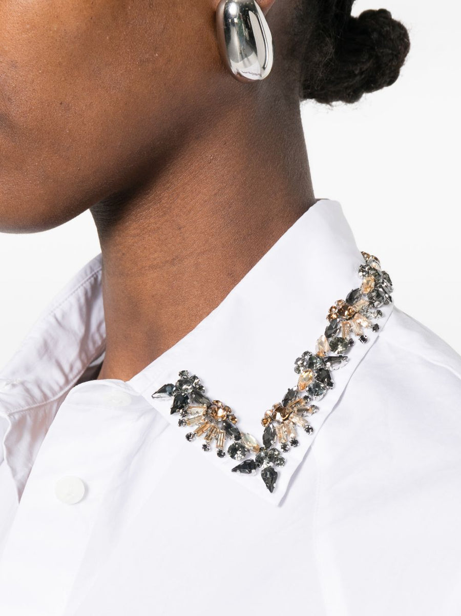 Embroidered Cotton Shirt By Ermanno Firenze For Women With Timeless White Floral Embroidery