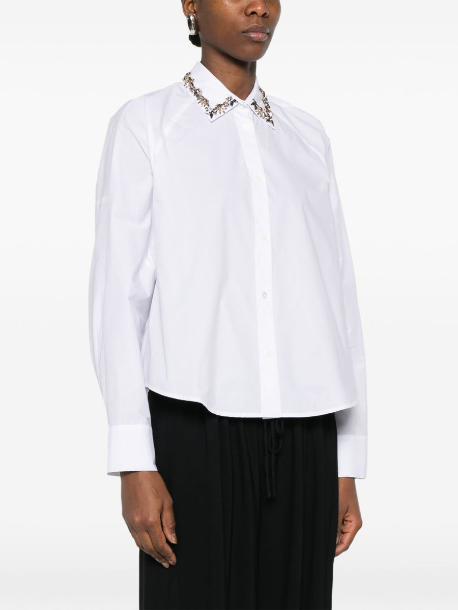 Embroidered Cotton Shirt By Ermanno Firenze For Women With Timeless White Floral Embroidery