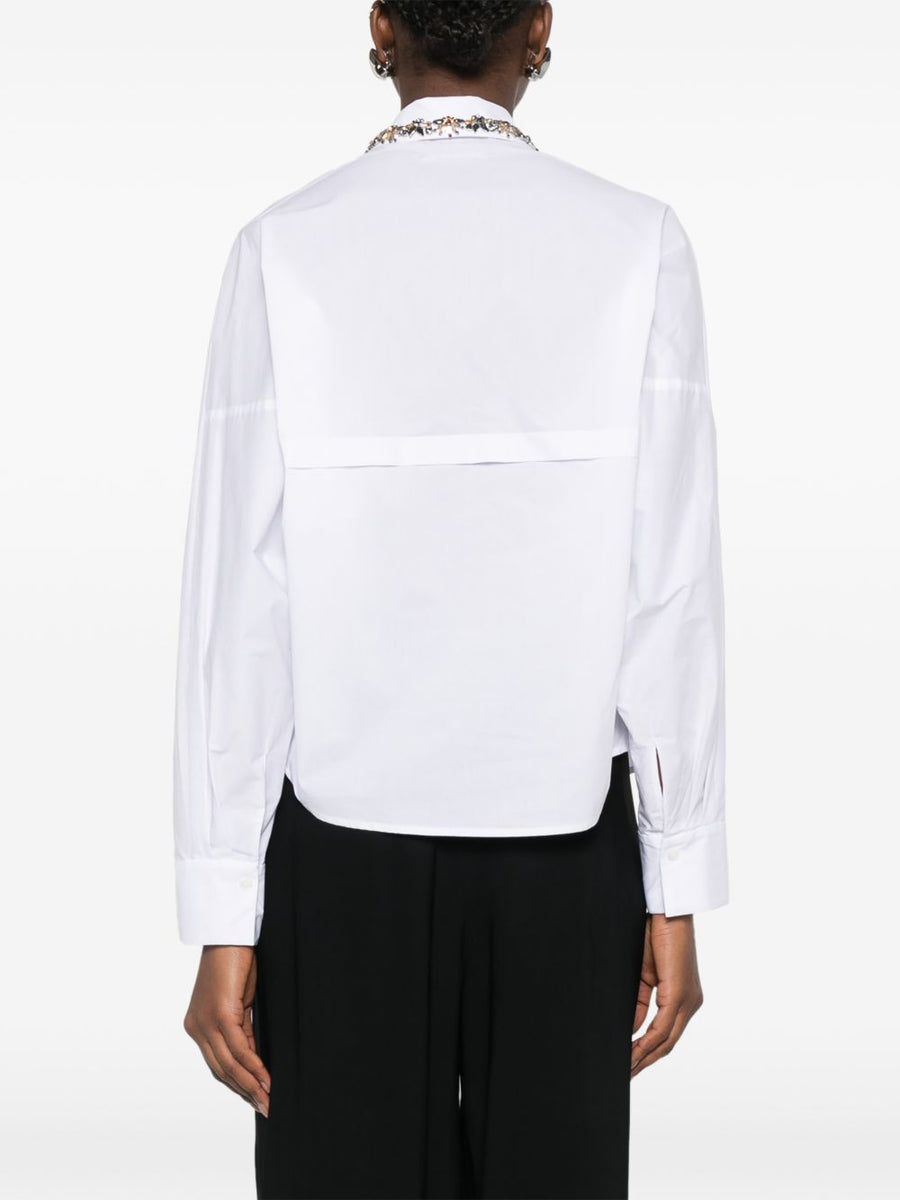 Embroidered Cotton Shirt By Ermanno Firenze For Women With Timeless White Floral Embroidery