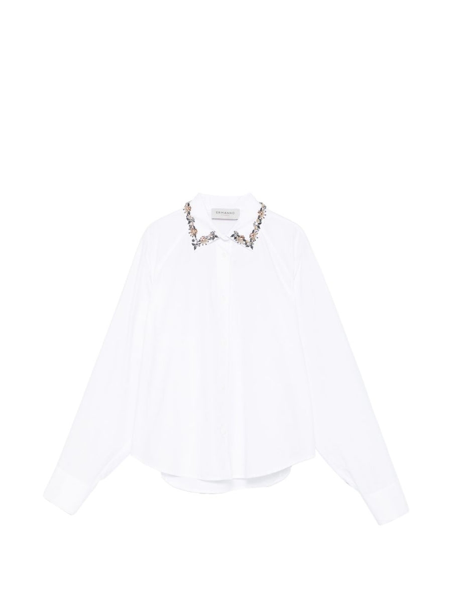 Embroidered Cotton Shirt By Ermanno Firenze For Women With Timeless White Floral Embroidery