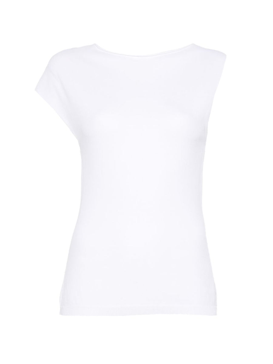 Alysi Asymmetric Top Womens White Viscose Blend with Modern Draped Silhouette Wardrobe Essential for Spring Summer 2026