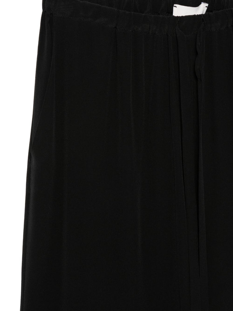 Alysi Silk Trousers for Women Wide Leg Black 100 Percent Silk Drawstring Waist Comfort Officewear
