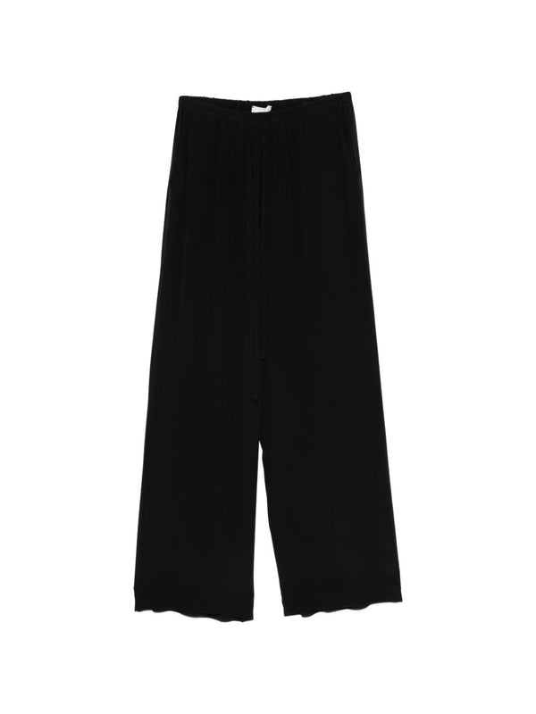 Alysi Silk Trousers for Women Wide Leg Black 100 Percent Silk Drawstring Waist Comfort Officewear
