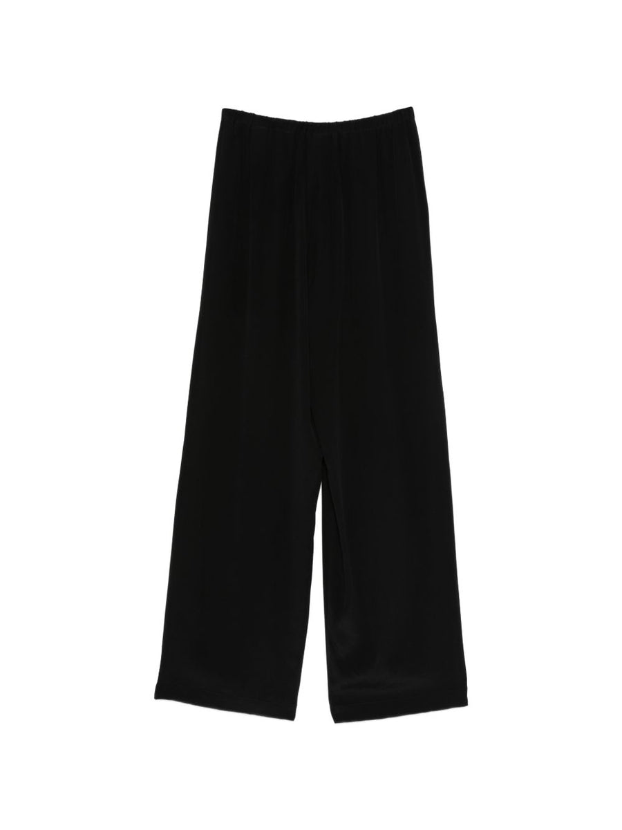 Alysi Silk Trousers for Women Wide Leg Black 100 Percent Silk Drawstring Waist Comfort Officewear