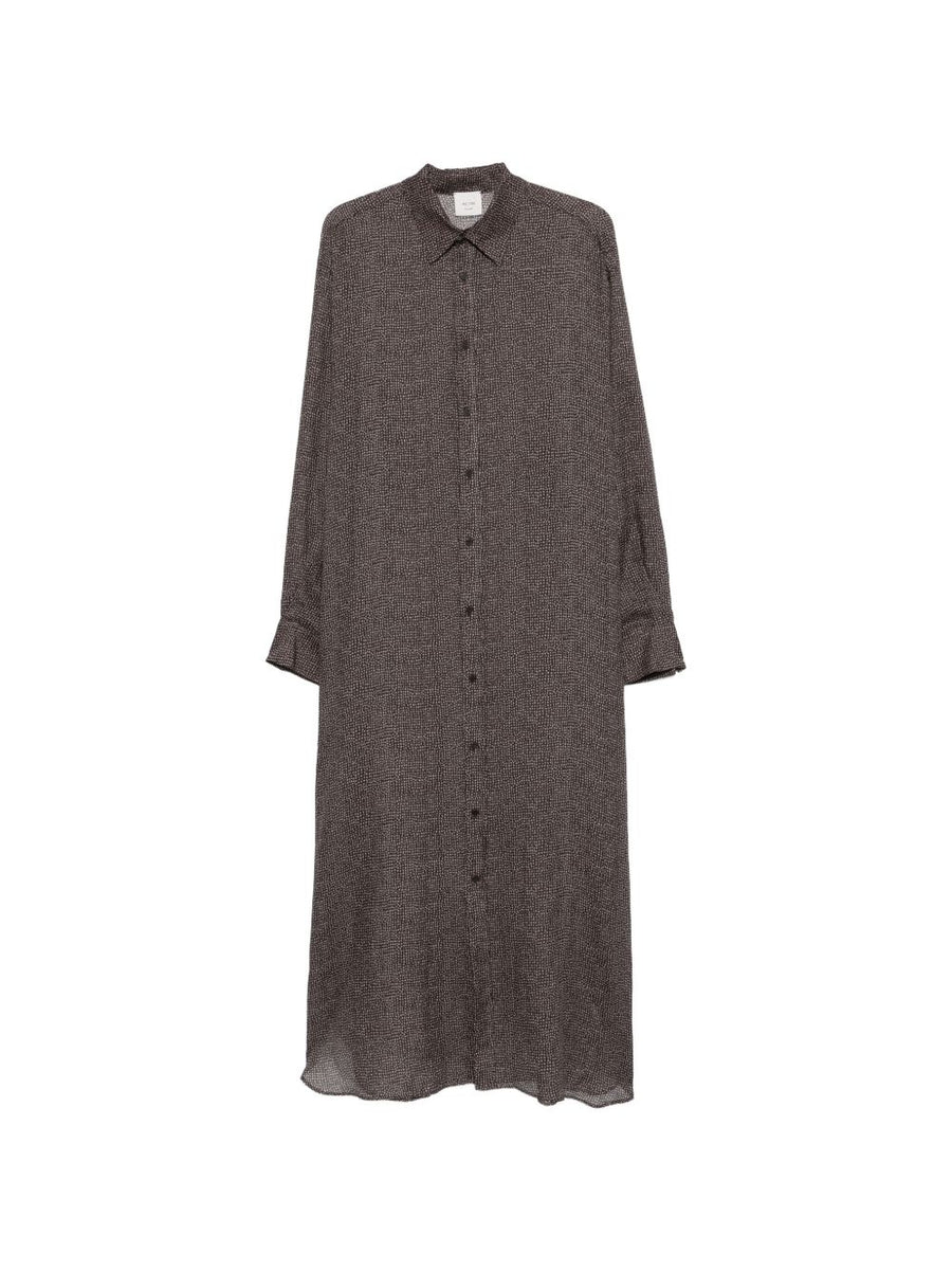 Alysi Chemisier Dress 100 Percent Ramie Front Button Long Sleeve Grey Black Pattern Luxury Women Spring Summer 2026