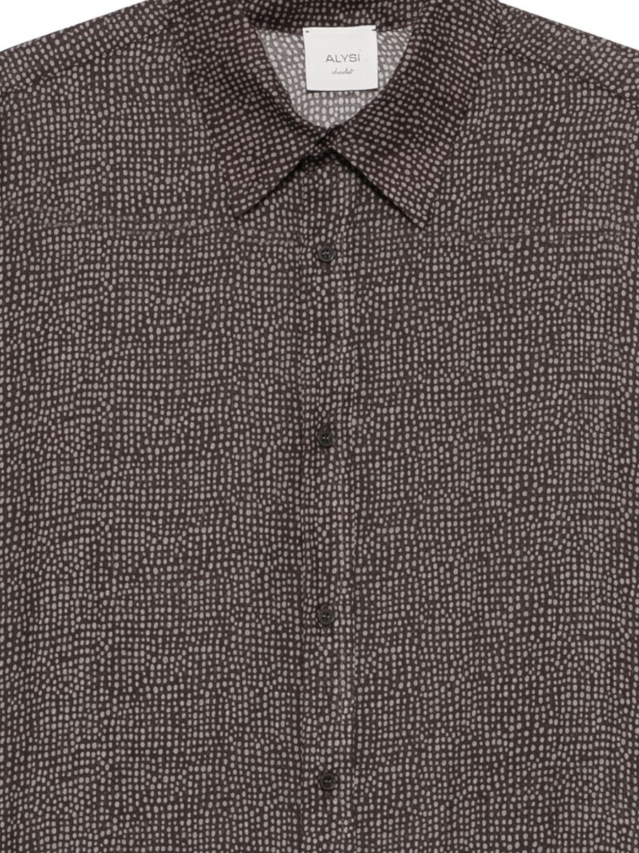 Alysi Chemisier Dress 100 Percent Ramie Front Button Long Sleeve Grey Black Pattern Luxury Women Spring Summer 2026