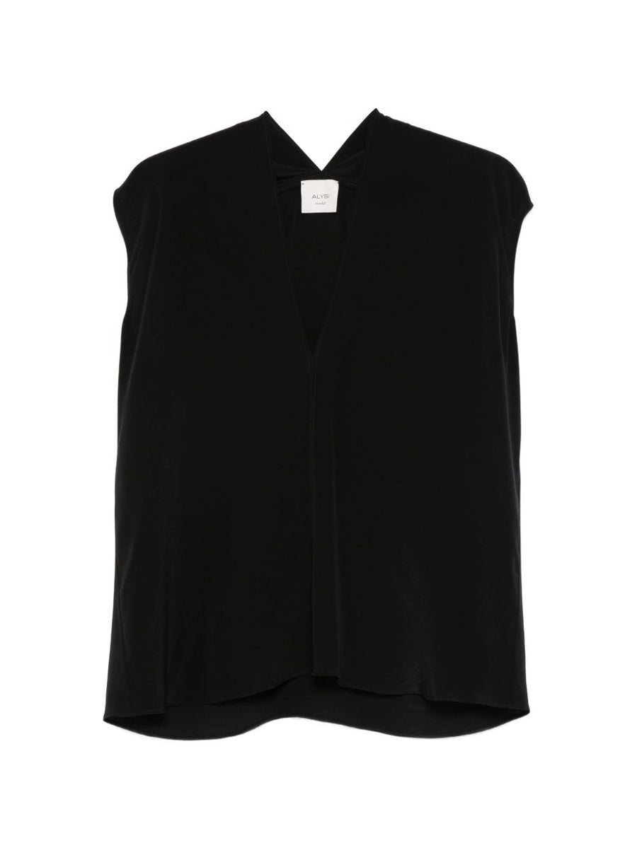 Alysi Silk Top For Women Black 100% Silk V Neck Sleeveless Draped Luxury Elegant Everyday Wear