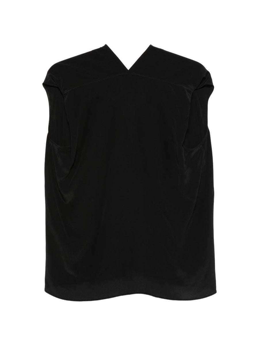 Alysi Silk Top For Women Black 100% Silk V Neck Sleeveless Draped Luxury Elegant Everyday Wear