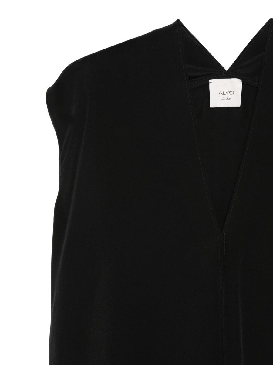Alysi Silk Top For Women Black 100% Silk V Neck Sleeveless Draped Luxury Elegant Everyday Wear