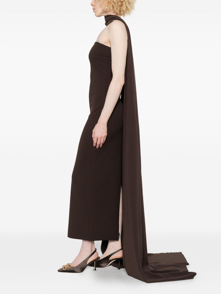 Solace London Martine Maxi Dress Strapless Cowl Neck Back Zip Train Detail Luxury Evening Wear For Women