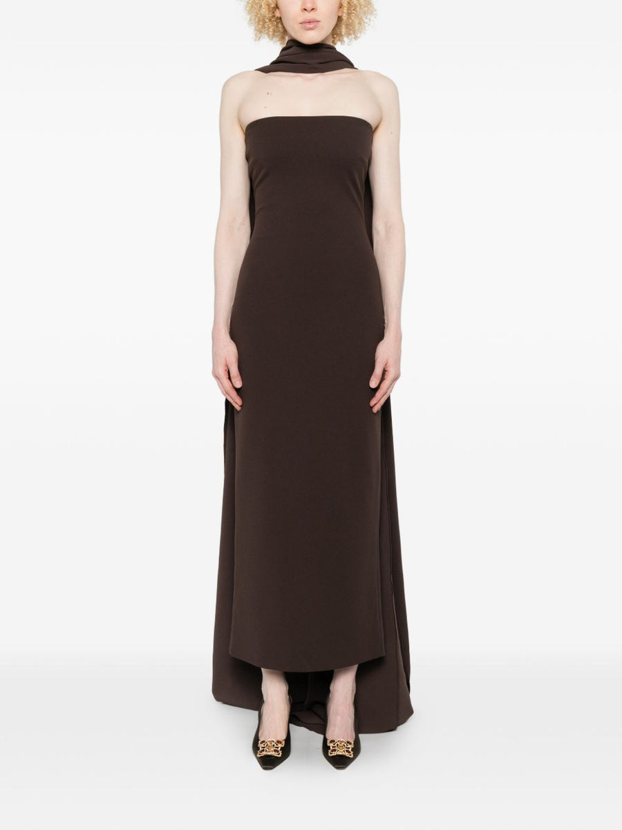 Solace London Martine Maxi Dress Strapless Cowl Neck Back Zip Train Detail Luxury Evening Wear For Women