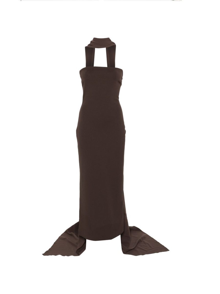 Solace London Martine Maxi Dress Strapless Cowl Neck Back Zip Train Detail Luxury Evening Wear For Women