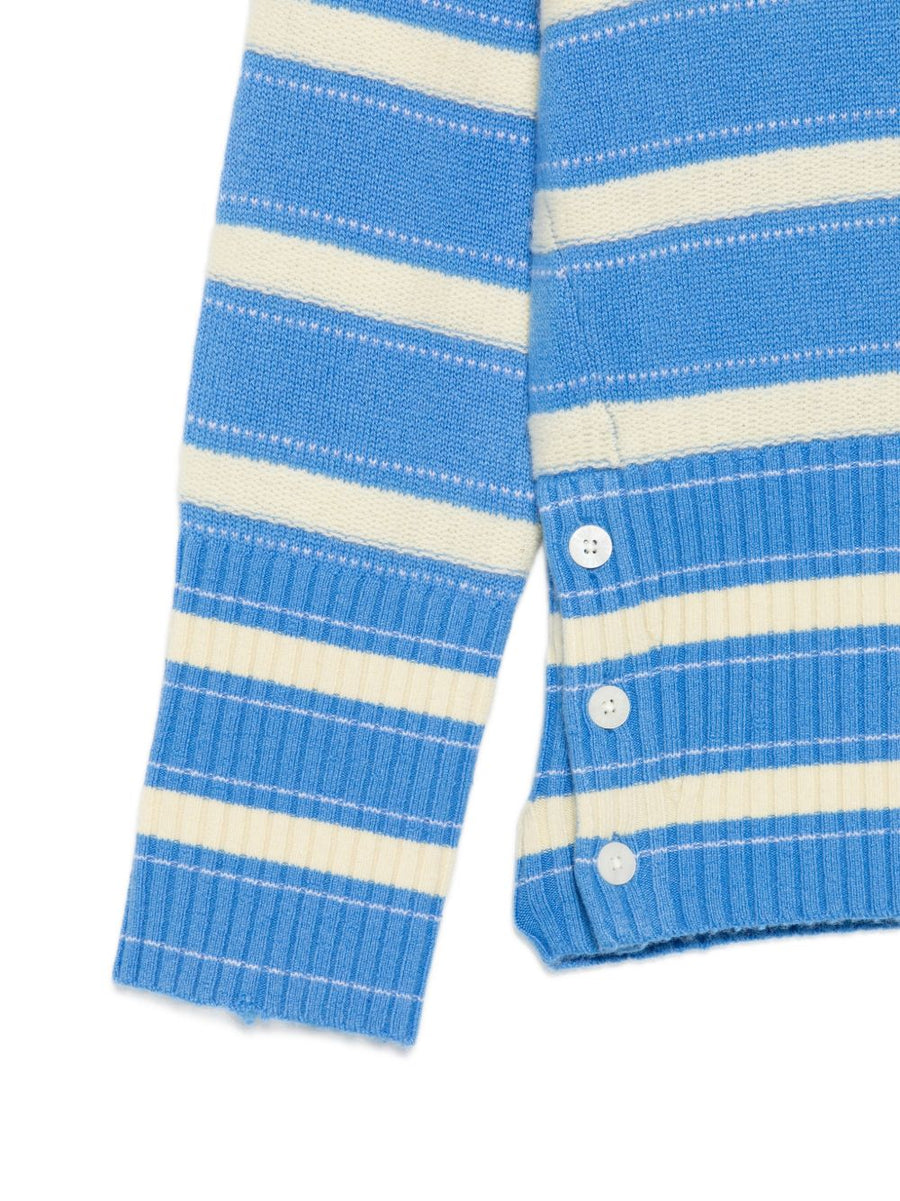 Guest In Residence Cashmere Polo Shirt for Women - Soft Luxury Light Blue Stripe Long Sleeve Button Collar