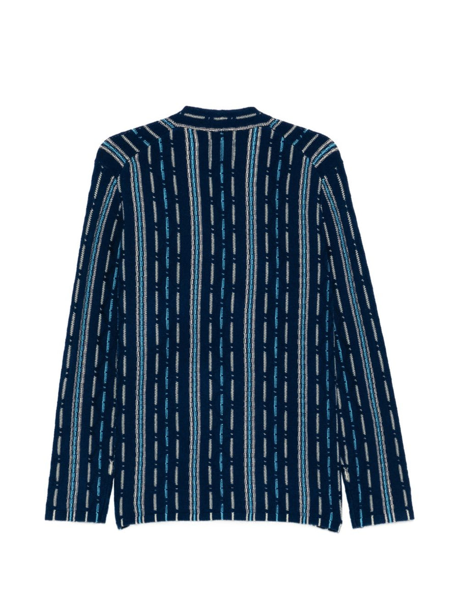 Guest In Residence Cashmere Cardigan Navy V-Neck Button Front With Blue Stripe - Luxury Women's Knit