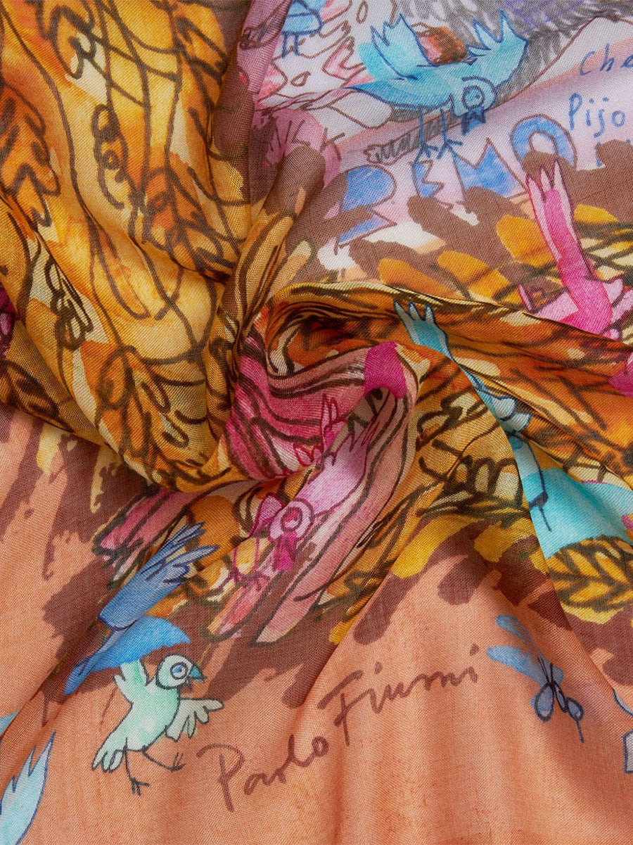 Faliero Sarti New Roma Silk Blend Stole For Women Vibrant Orange Multicolor Lightweight Draping