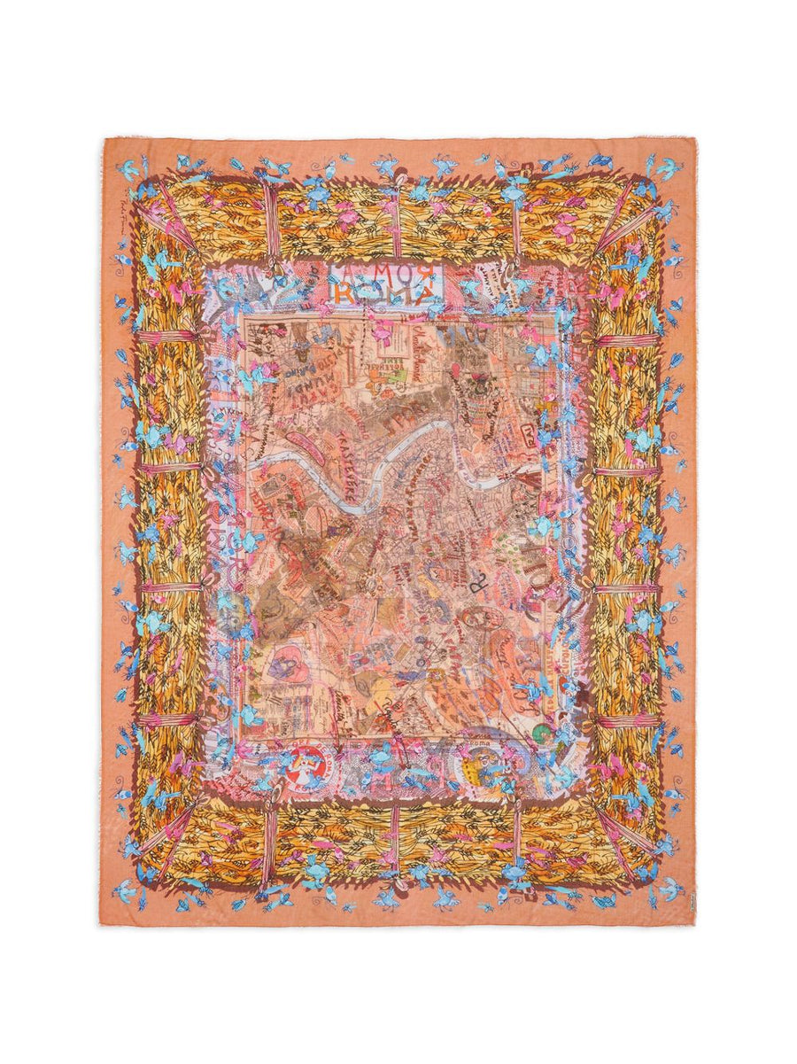 Faliero Sarti New Roma Silk Blend Stole For Women Vibrant Orange Multicolor Lightweight Draping