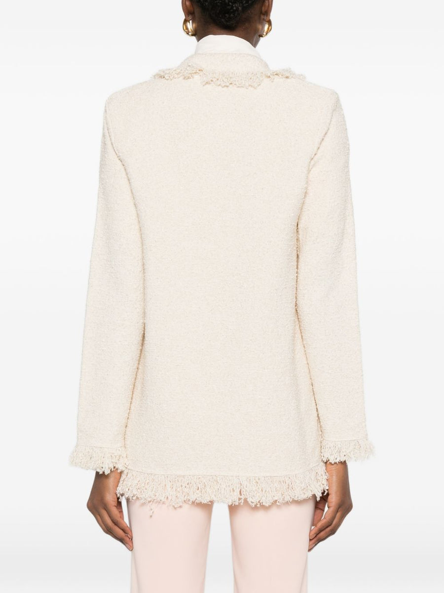 Elisabetta Franchi V Neck Cotton Jacket With Patch Pockets Double Breasted For Women Polished Chic