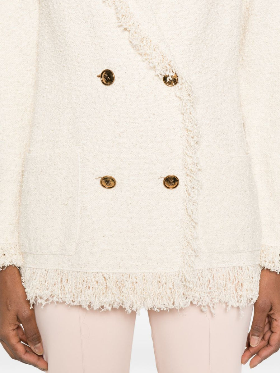 Elisabetta Franchi V Neck Cotton Jacket With Patch Pockets Double Breasted For Women Polished Chic