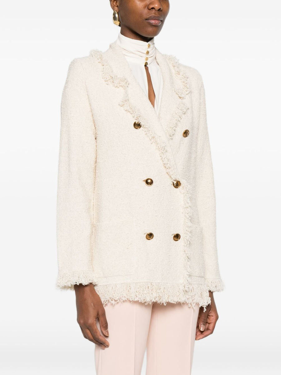 Elisabetta Franchi V Neck Cotton Jacket With Patch Pockets Double Breasted For Women Polished Chic