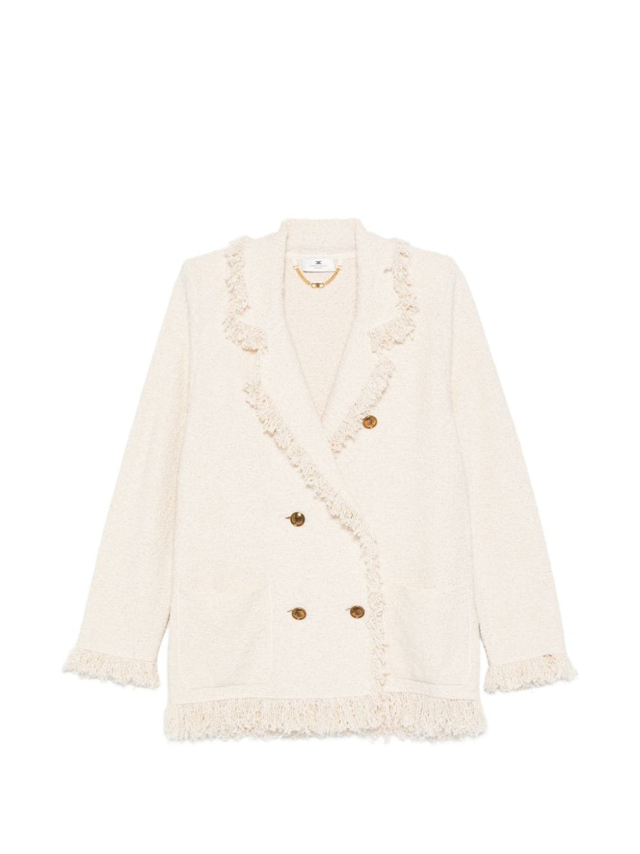 Elisabetta Franchi V Neck Cotton Jacket With Patch Pockets Double Breasted For Women Polished Chic
