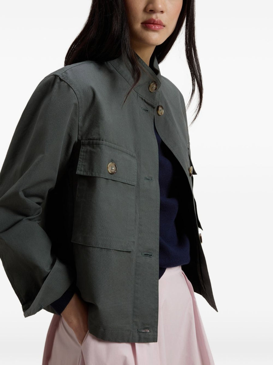 Woolrich Canvas Field Overshirt For Women Durable Cotton Layer With Stand Up Collar In Green