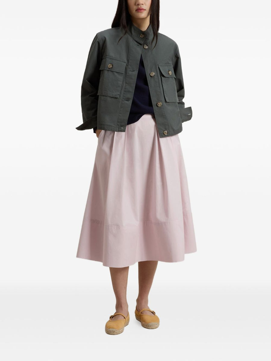 Woolrich Canvas Field Overshirt For Women Durable Cotton Layer With Stand Up Collar In Green